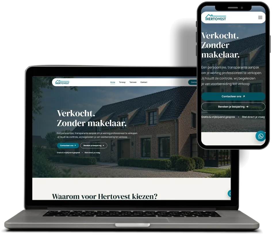 De website van Hertovest op laptop en smartphone