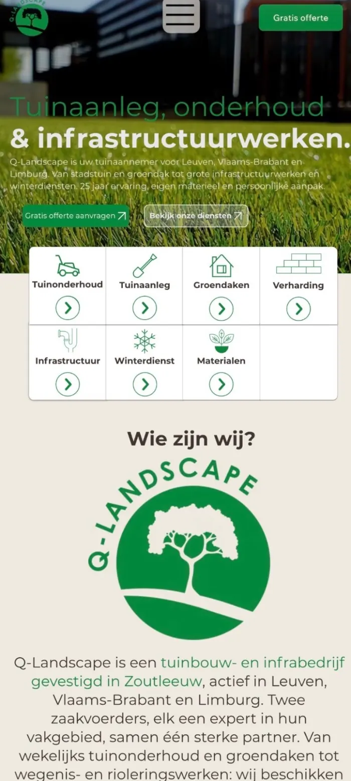 Q-Landscape website op mobiel