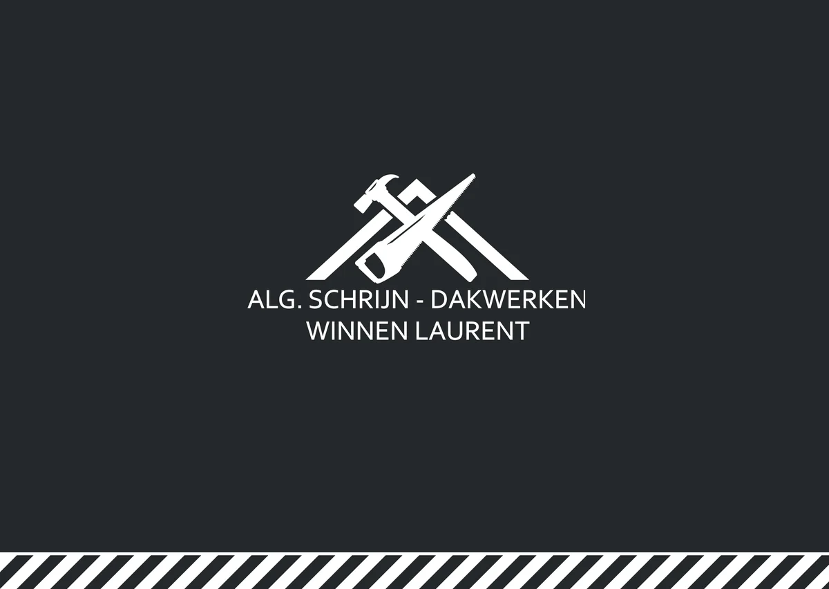 Voorkant van de reviewkaart van Winnen Laurent: het witte logo op antraciet met werfstrepen onderaan